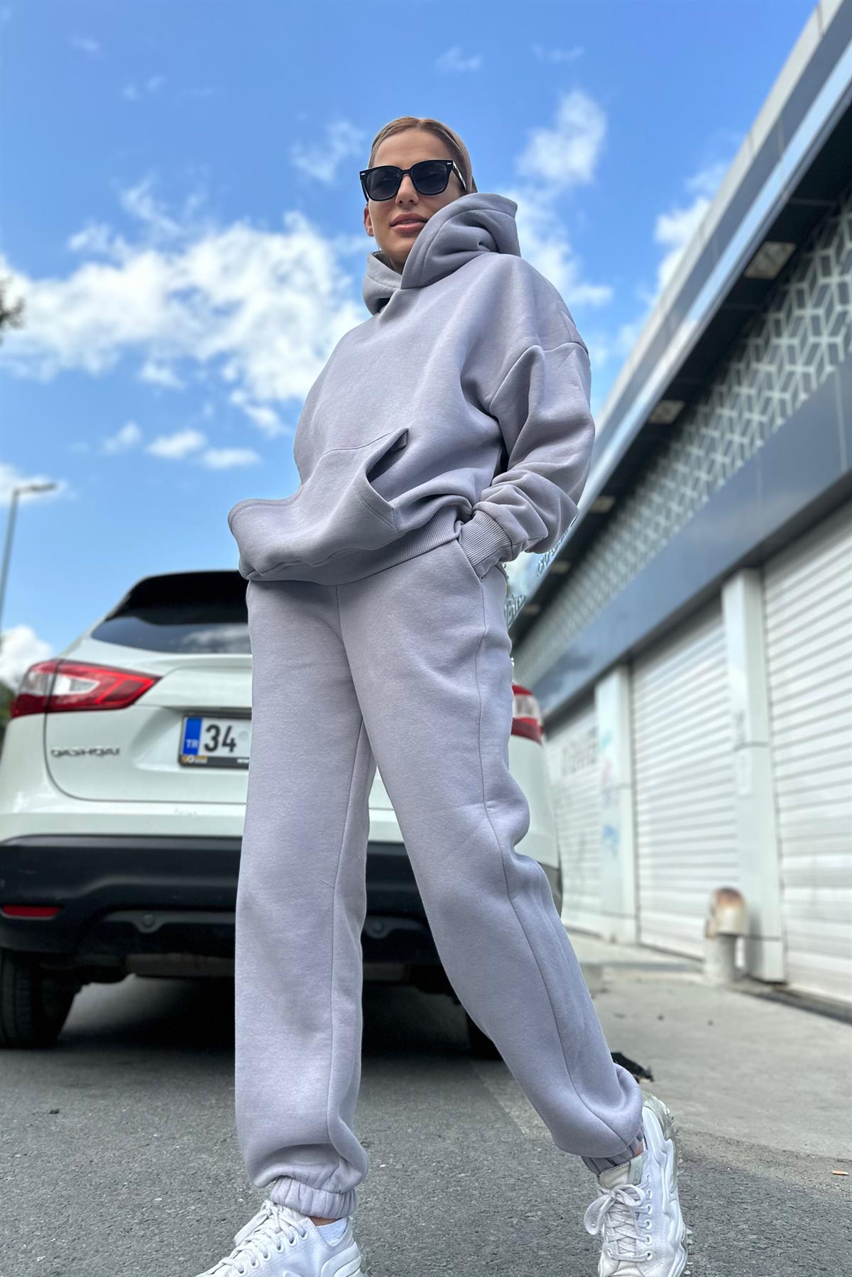 Uzay Grisi Şardonlu Oversize Eşofman TakımTAKIMLAR