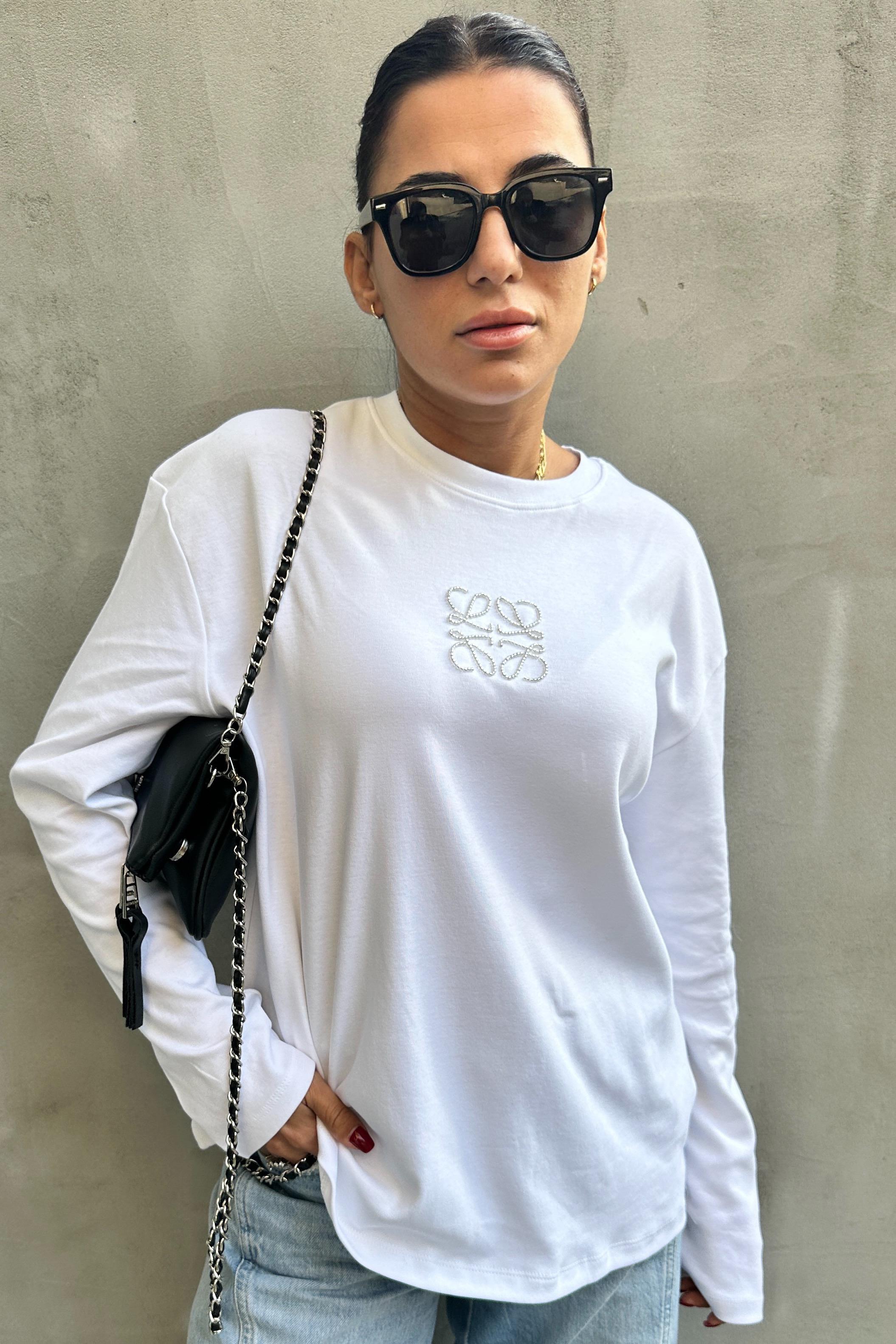 Uzun Kollu Kare Taşlı TshirtTSHİRT