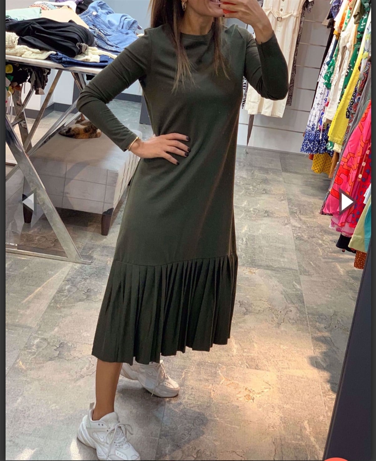 Uzun Kollu Piliseli Basic Elbise