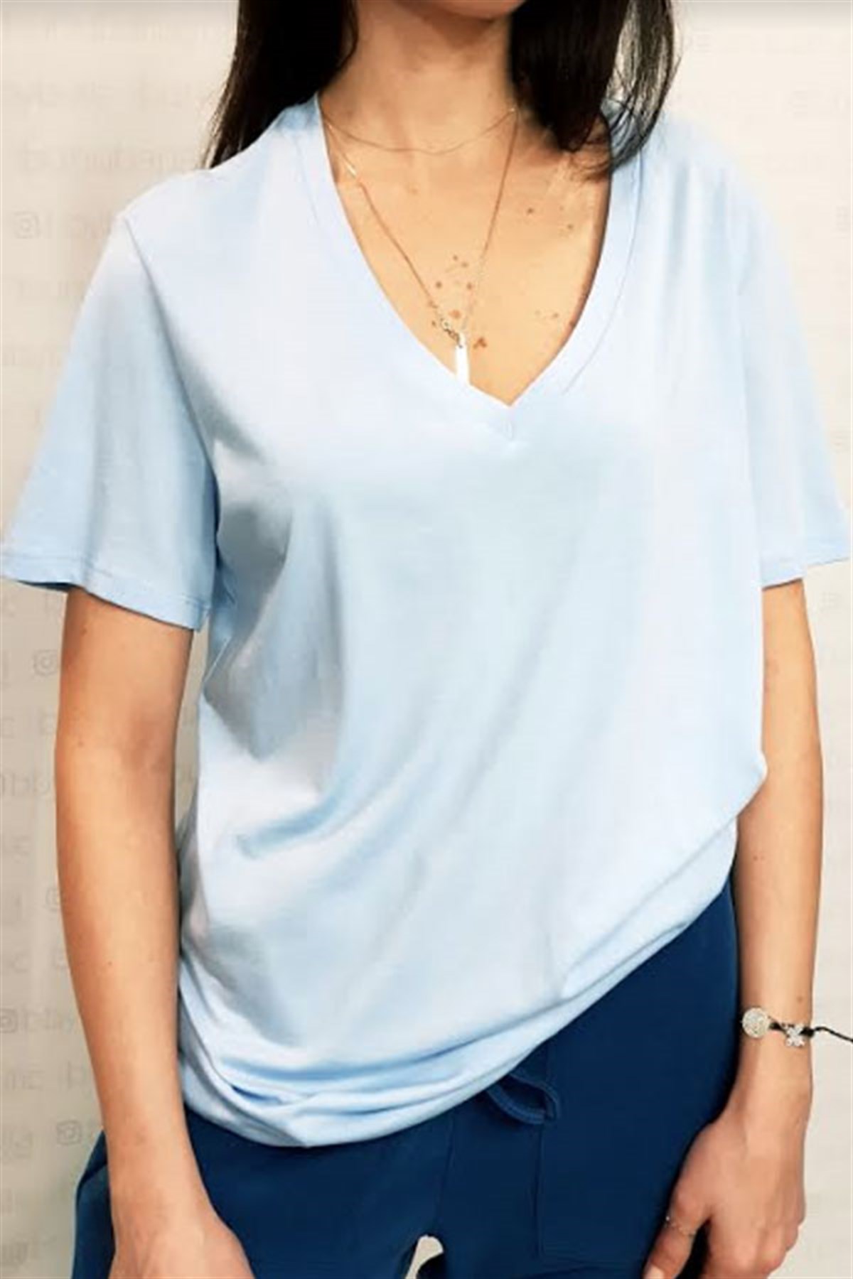 V Yaka Mavi Tshirt