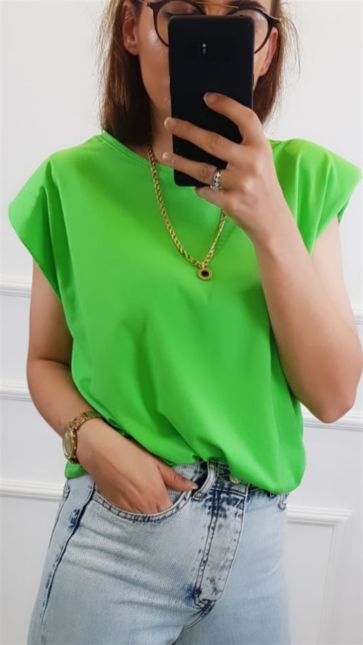Vatkalı Yesil Basic Tshirt