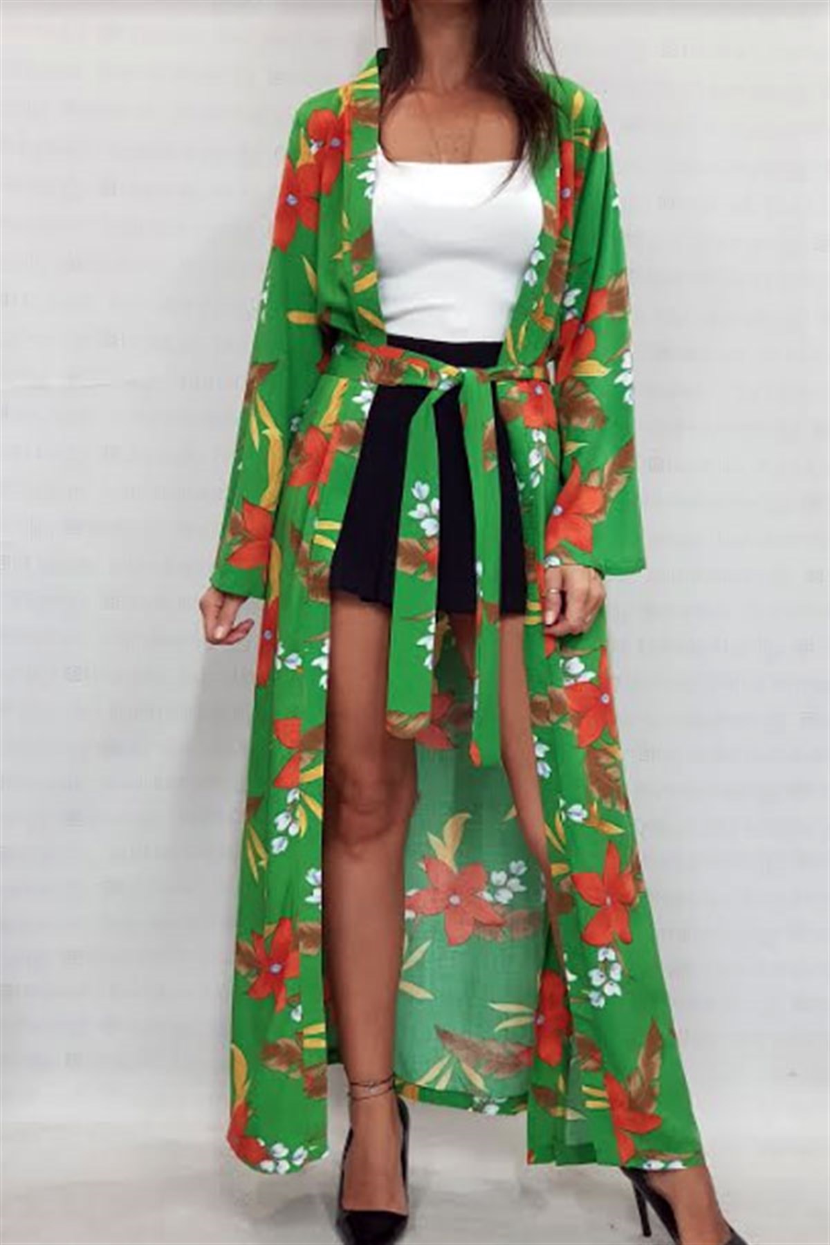Viskon Çiçekli Maxi Kimono