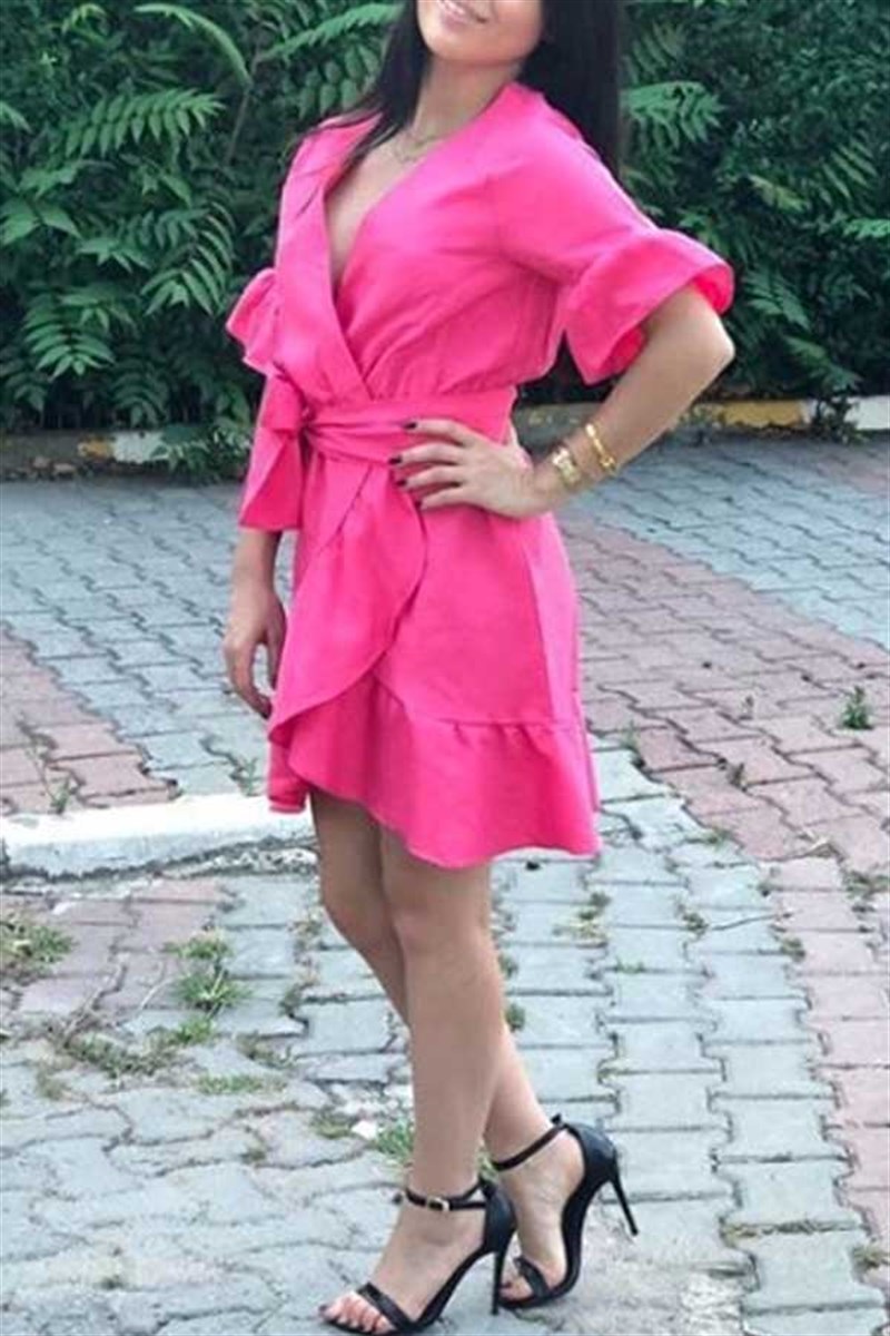 Volanlı Kruvaze Elbise