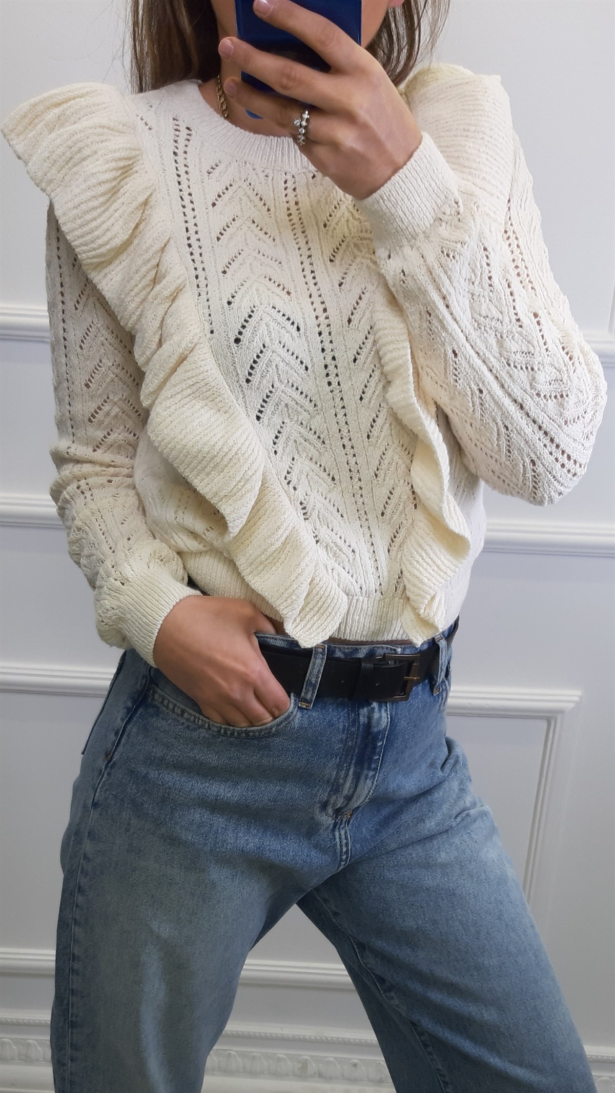 Volanlı Merserize Triko Bluz