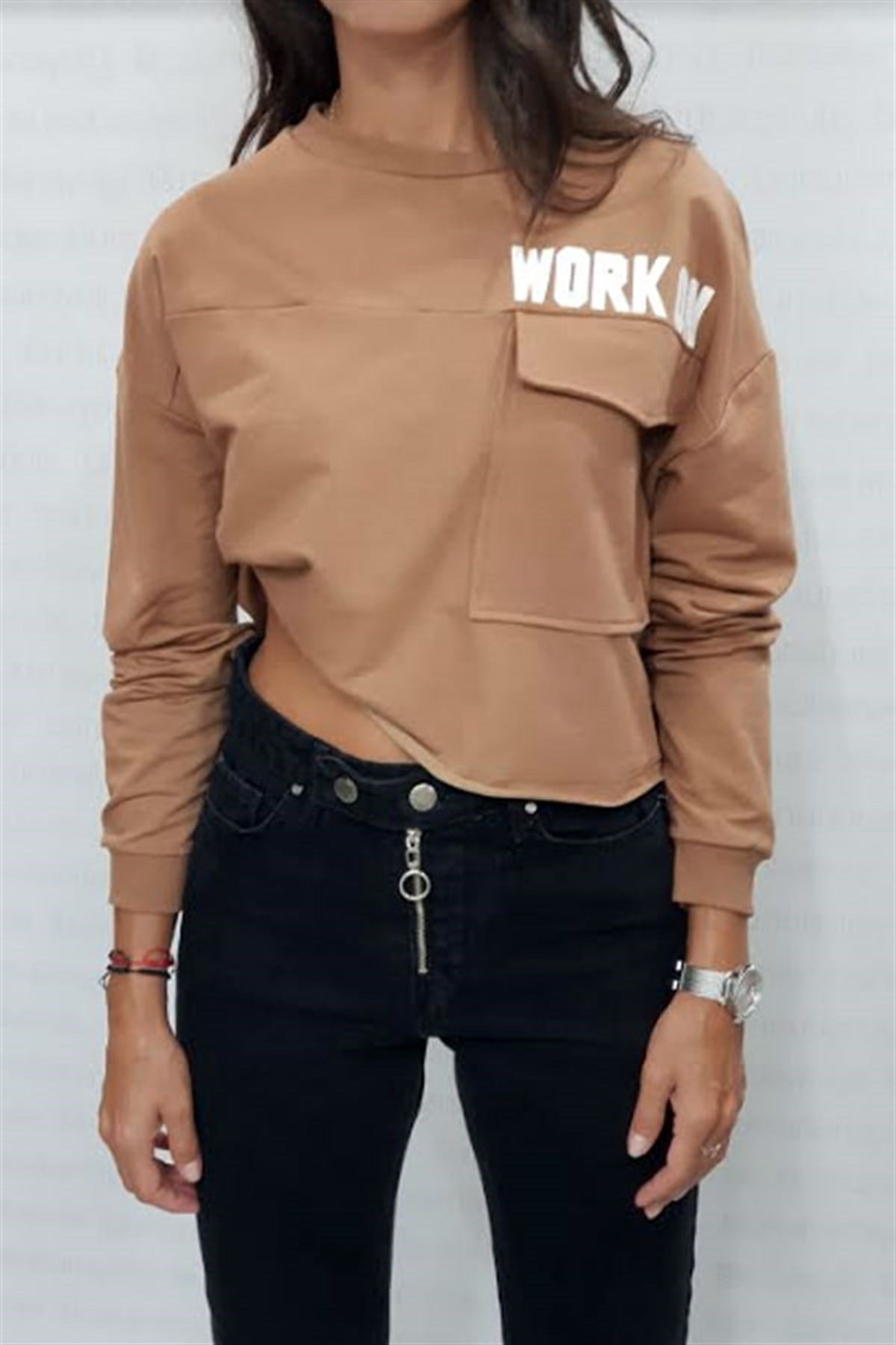 Work On Cep Detay Kısa Sweatshirt