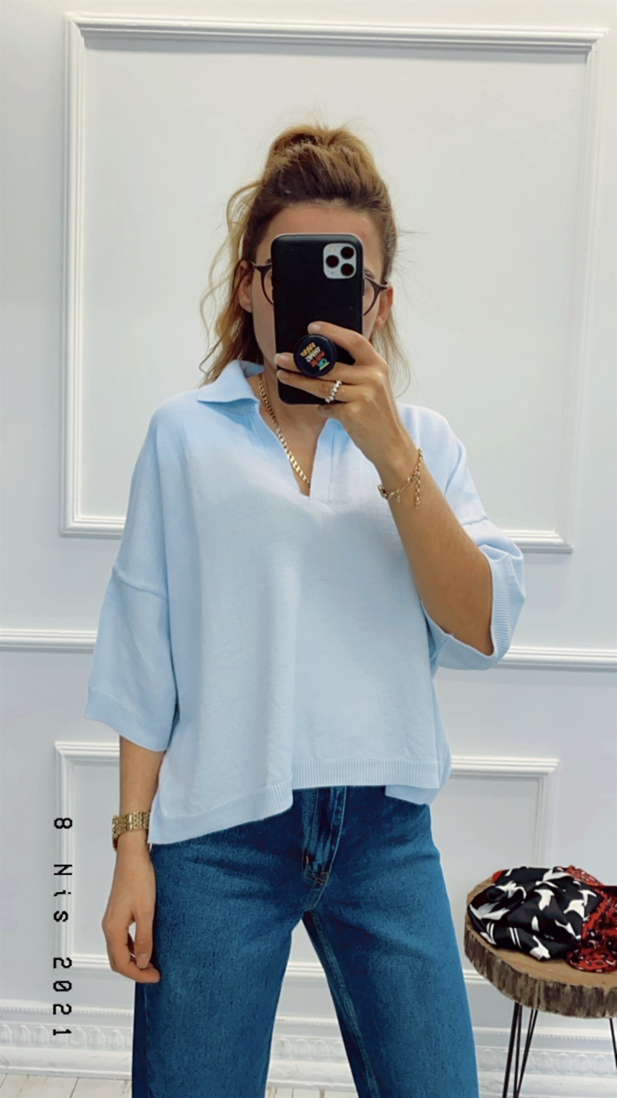 Yakalı Tril Triko Bluz