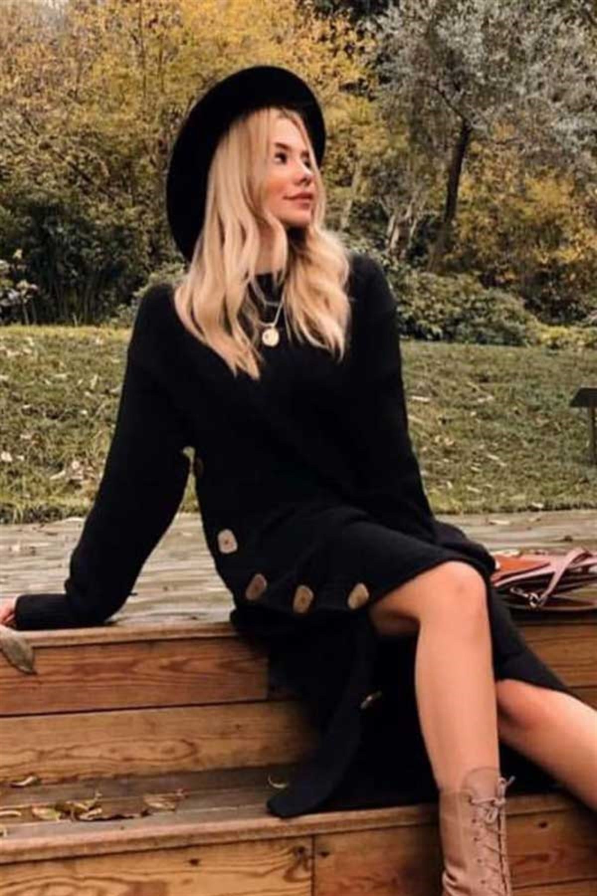 Yanı Düğmeli Triko Elbise