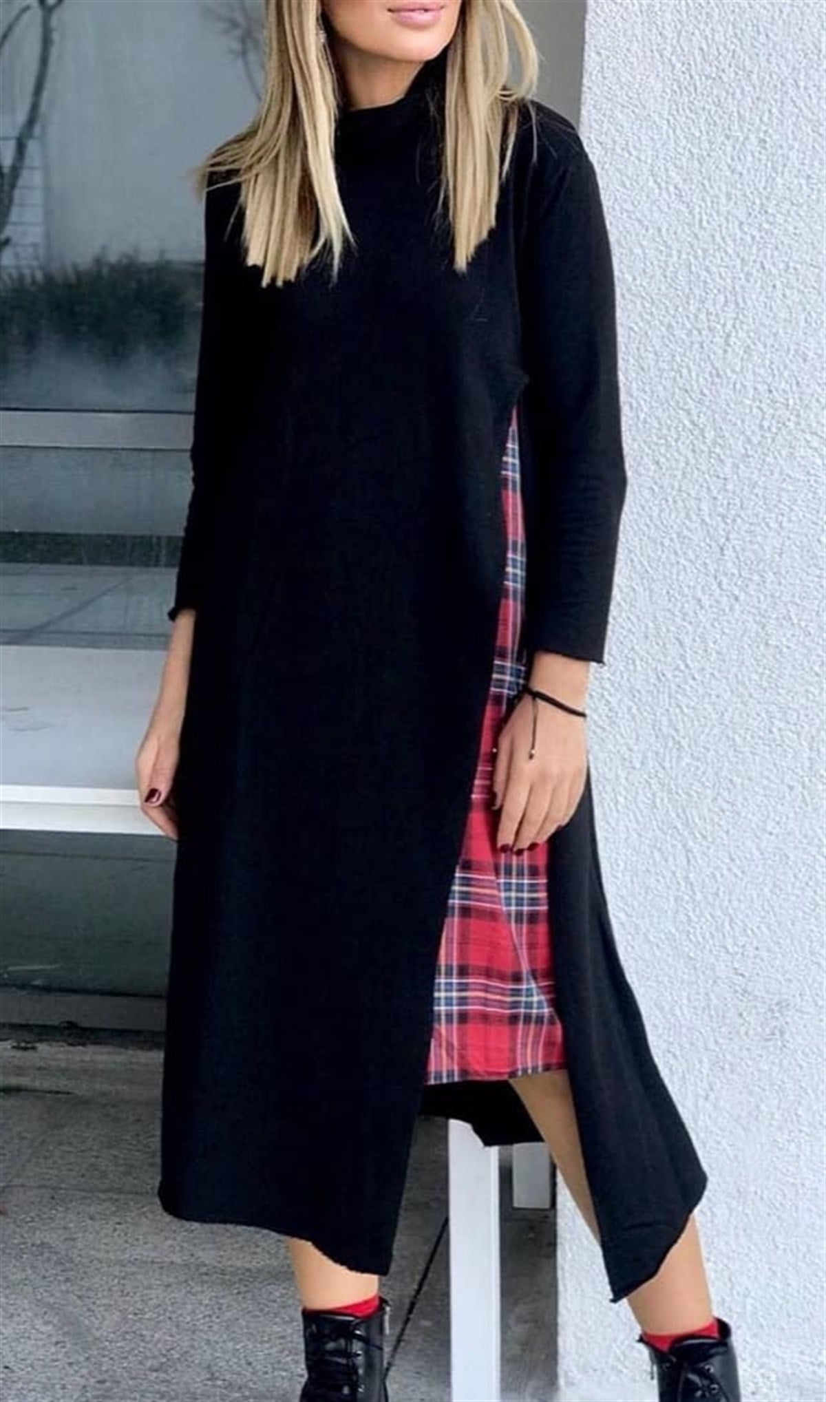 Yanı Ekose Detay Sweat Elbise