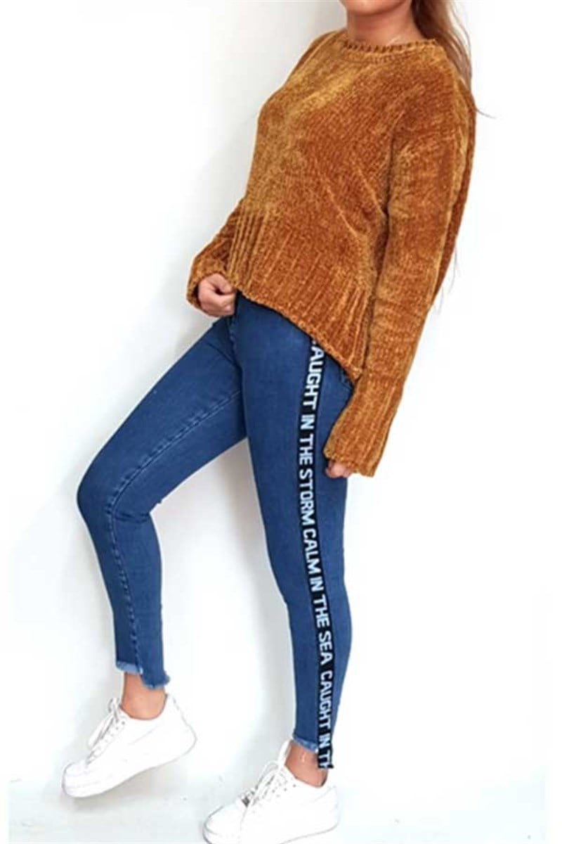 Yanı Yazı Şeritli Skinny Kot