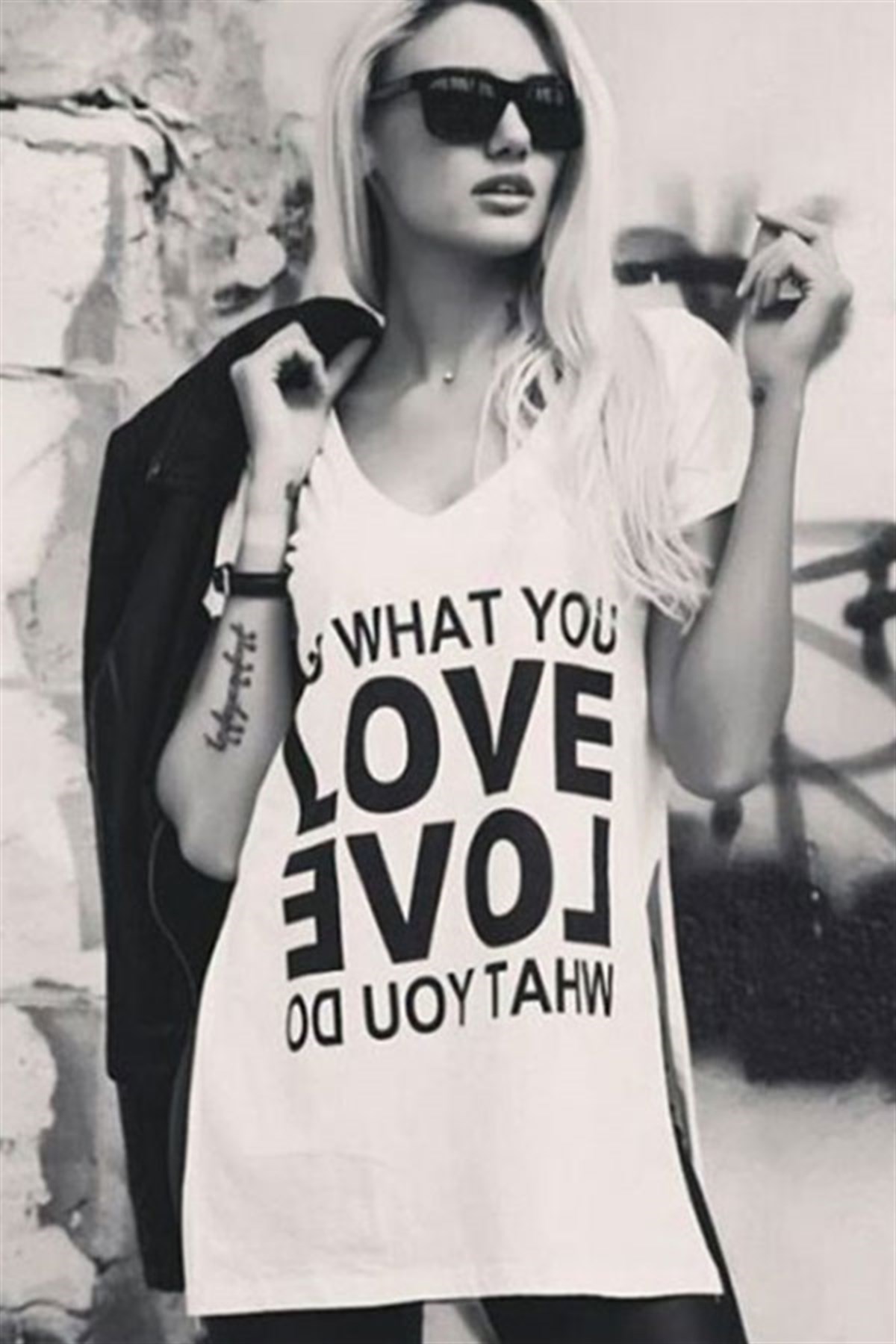 Yanları Yırtmaçlı Love Tunik Tshirt