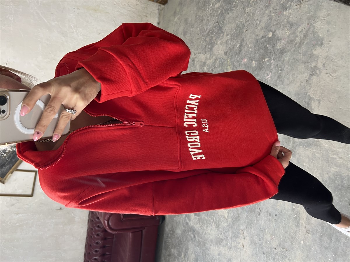 Yarım Fermuarlı Orjinal Marka Kırmızı SweatshirtSWEATSHİRT