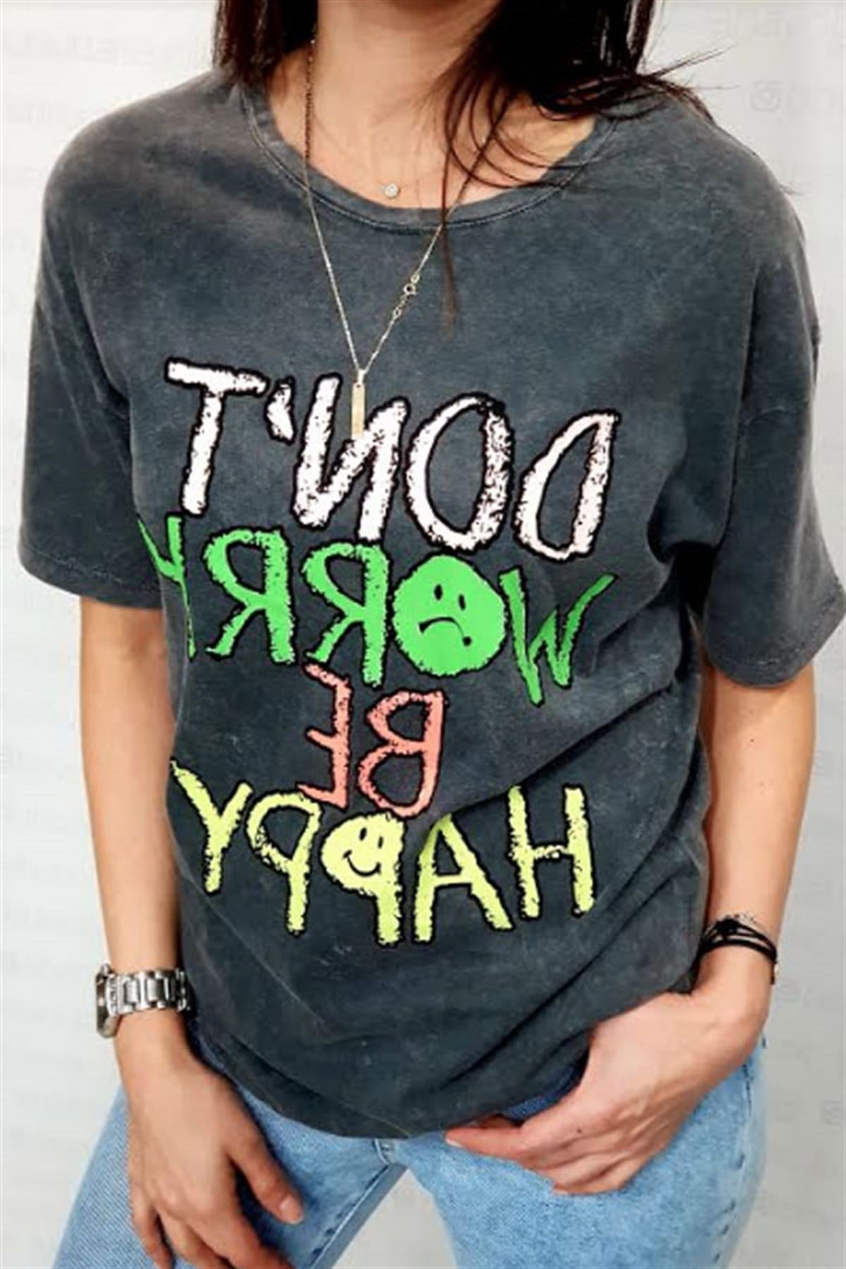Yıkamalı Don't Worry Tshirt