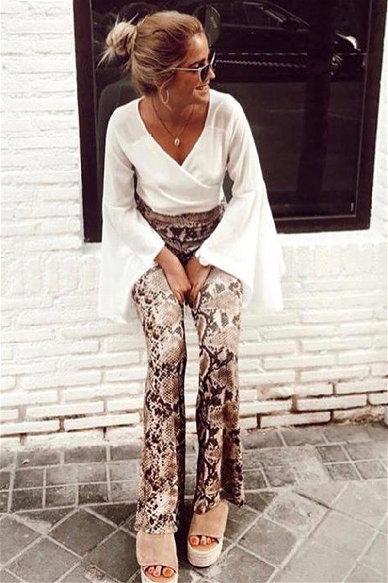 Yılan Desen İspanyol Pantalon