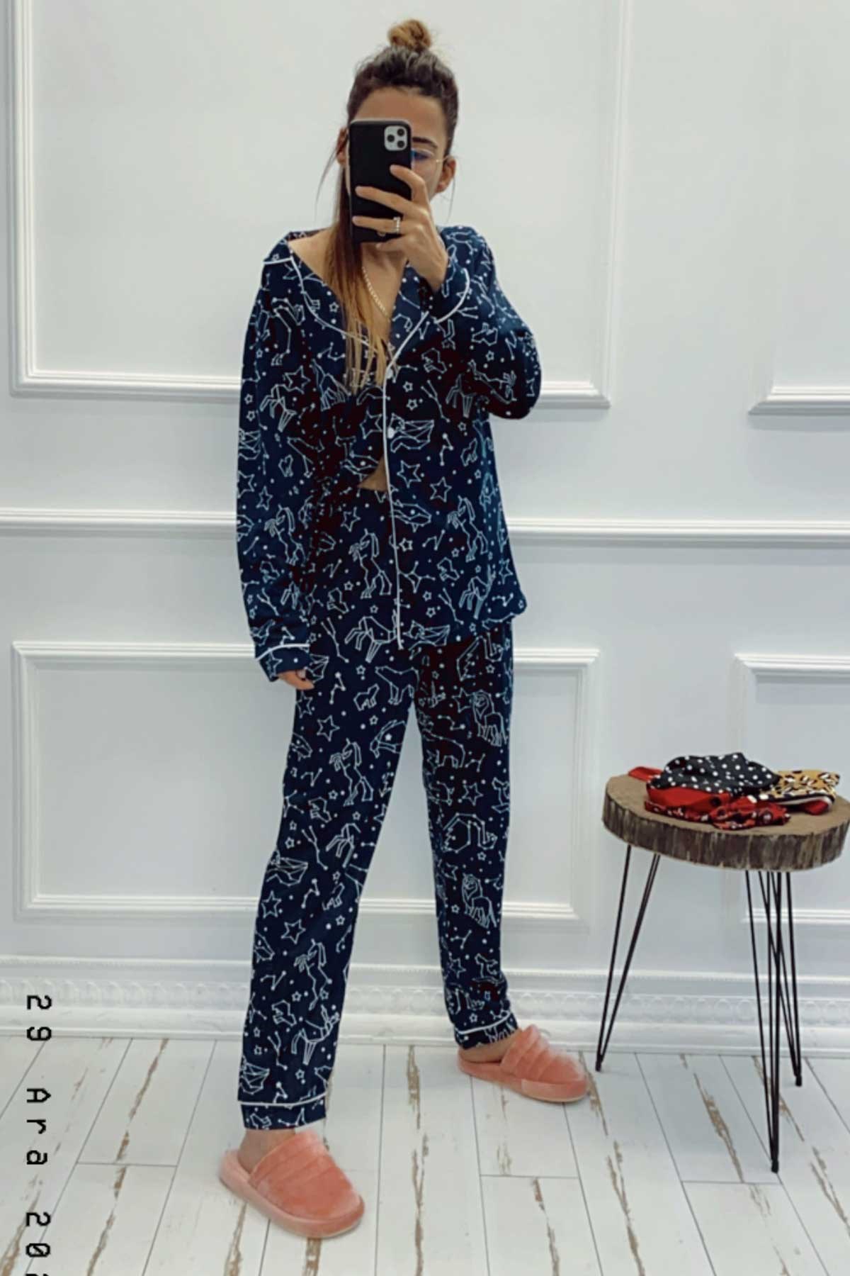 Yıldız Desen Göz Bantlı Pijama Takım