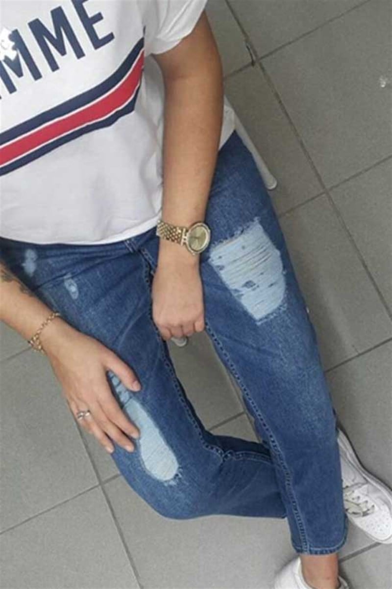 Yırtık Detaylı Relax Jean