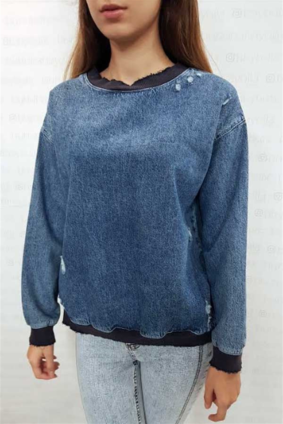 Yırtıklı Kot Sweatshirt
