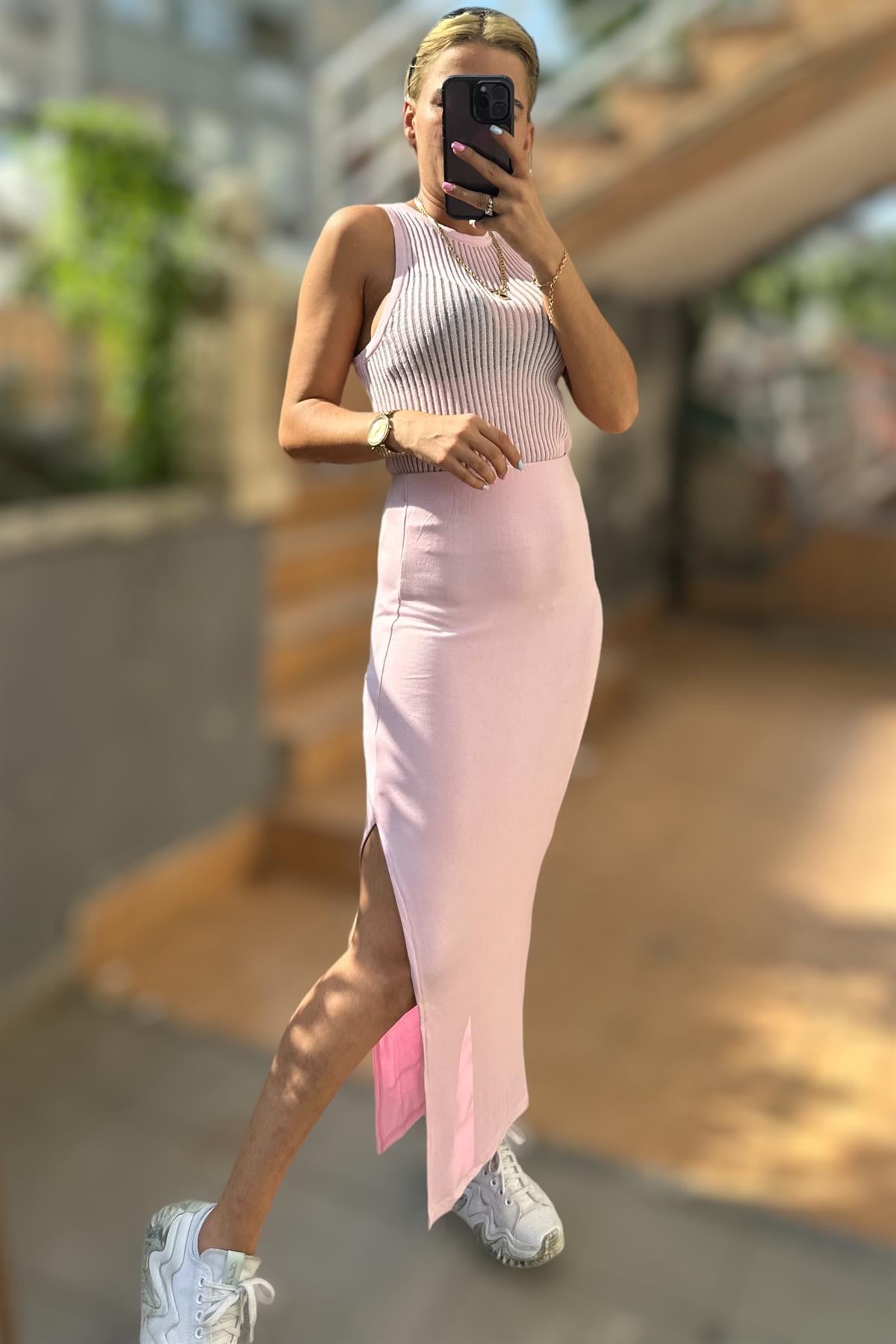 Yırtmaçlı Pembe Basic EtekETEK