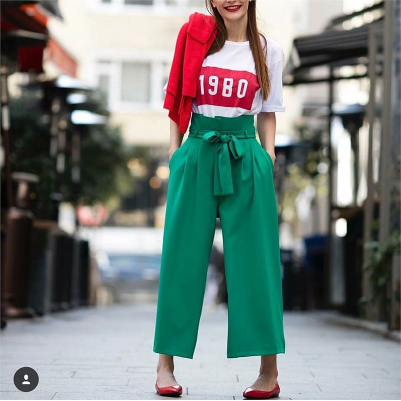 Yüksek Bel Bol Midi Pantalon