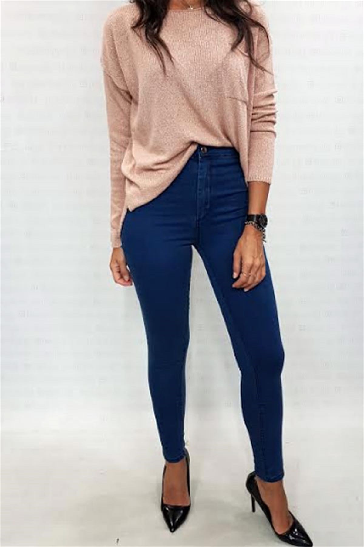 Yüksek Bel Lacivert Skinny Jean