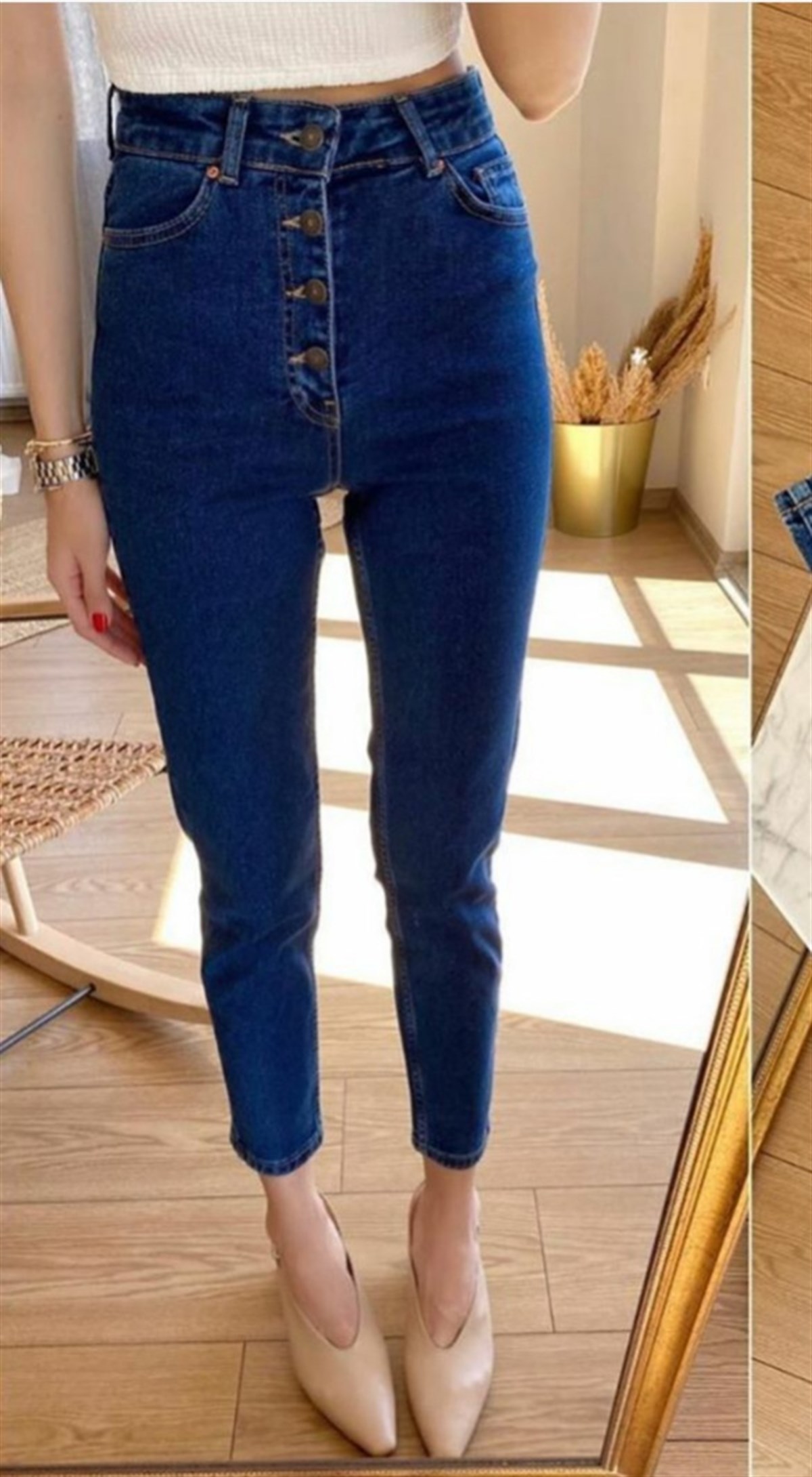Yüksek Bel Mavi Jean