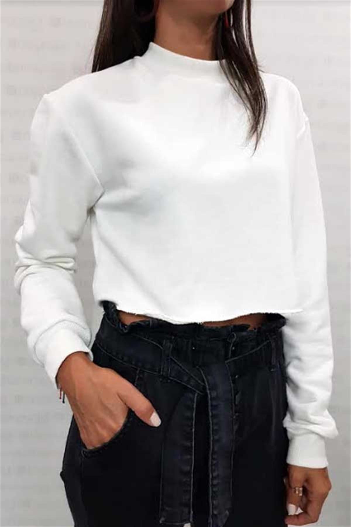 Yüksek Yaka Kısa Sweatshirt