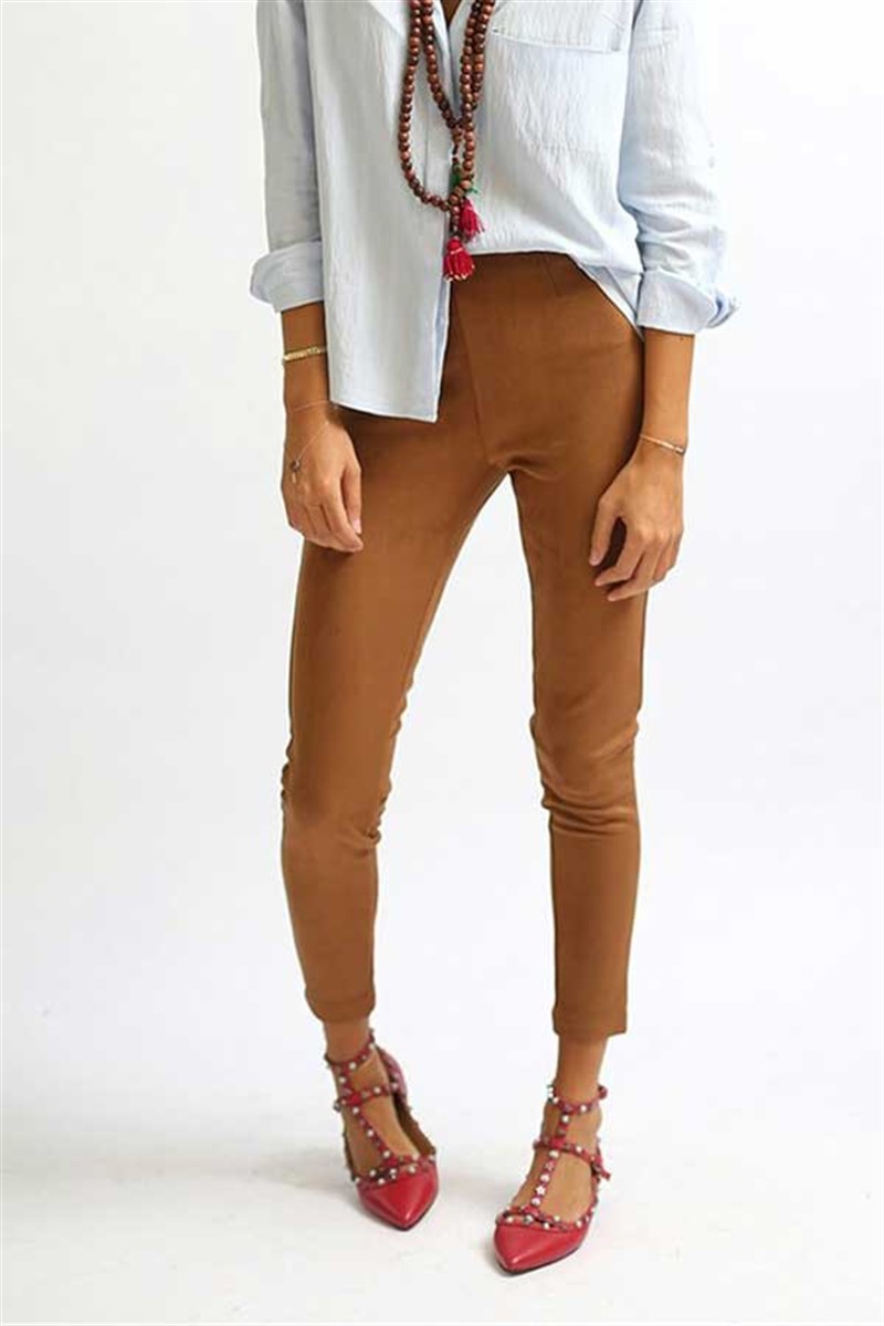 Yüksel Bel Süet Pantalon