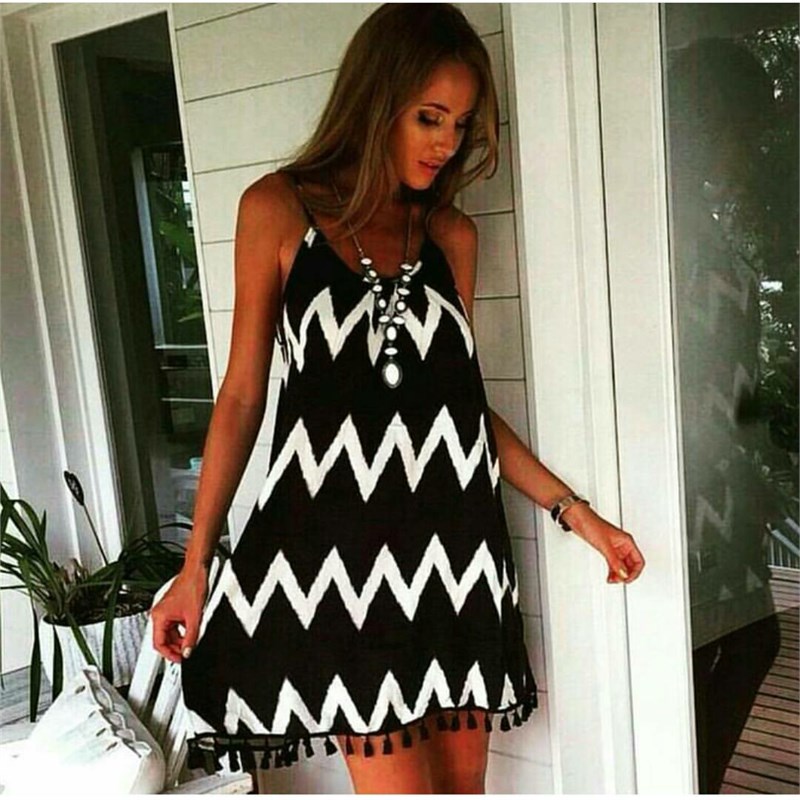Zigzak Desenli Askılı Elbise