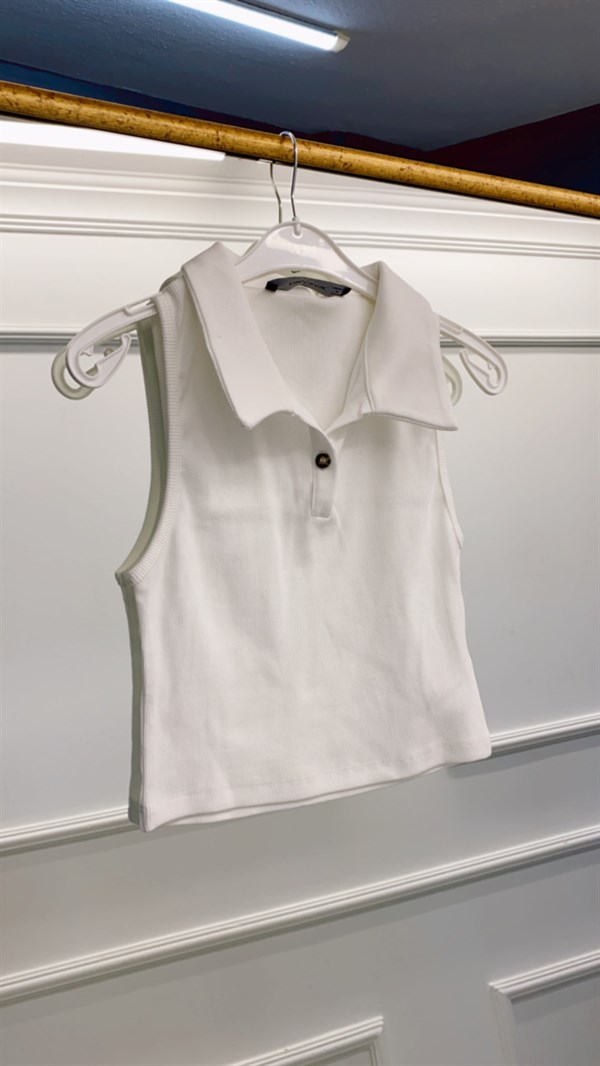 Polo Yaka Kolsuz Kaşkorse Crop Bluz