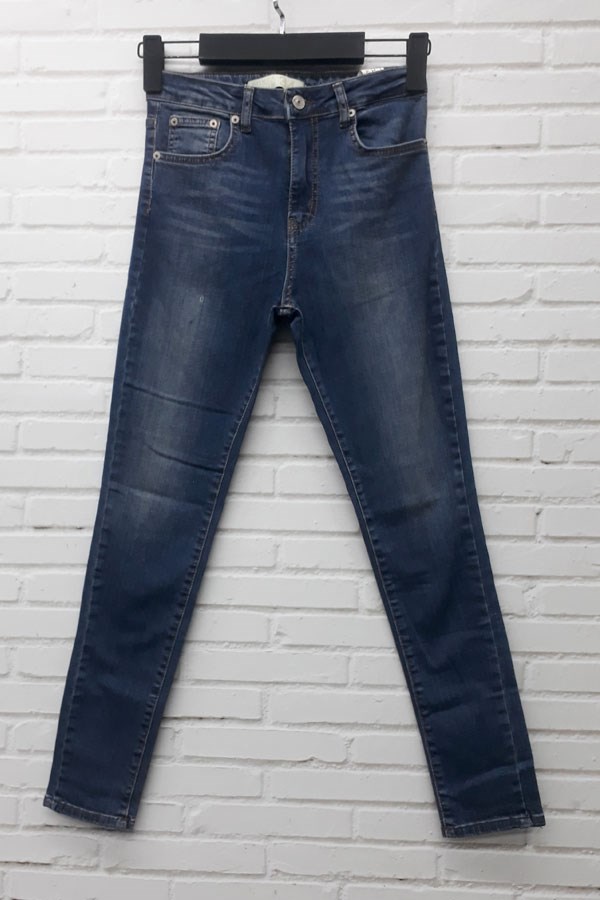 Taşlanmış Yüksek Bel Mavi Skinny Jean