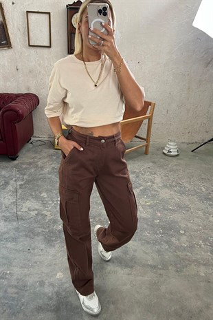 Gabardin Kahverengi Kargo PantolonPANTOLON
