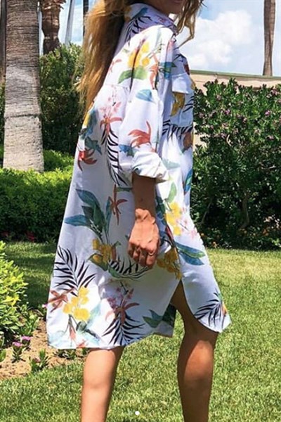 Hawaii Desen Tunik Gömlek Elbise