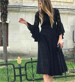 İspanyol Kol Güpür Midi Elbise