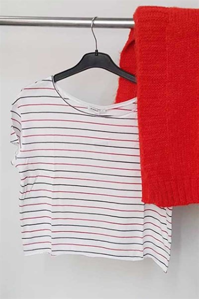 Kırmızı Siyah Çizgili Mini Tshirt