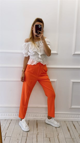 Pens Dikişli Oranj Klasik Pantolon