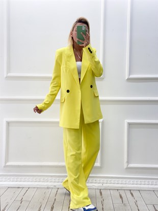 Sarı Blazer Ceket Palazzo Pantolon TakımTAKIMLAR