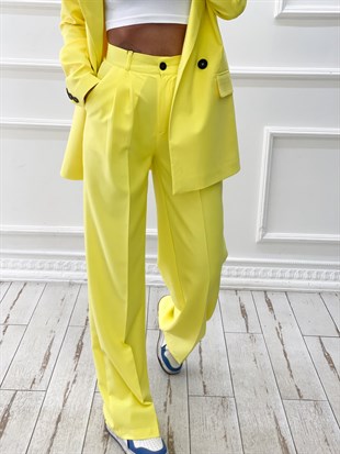 Sarı Blazer Ceket Palazzo Pantolon TakımTAKIMLAR