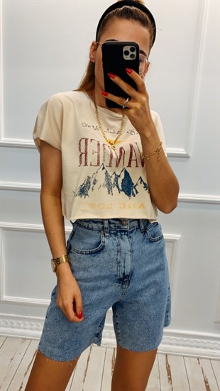 Wander Baskılı Crop Tshirt