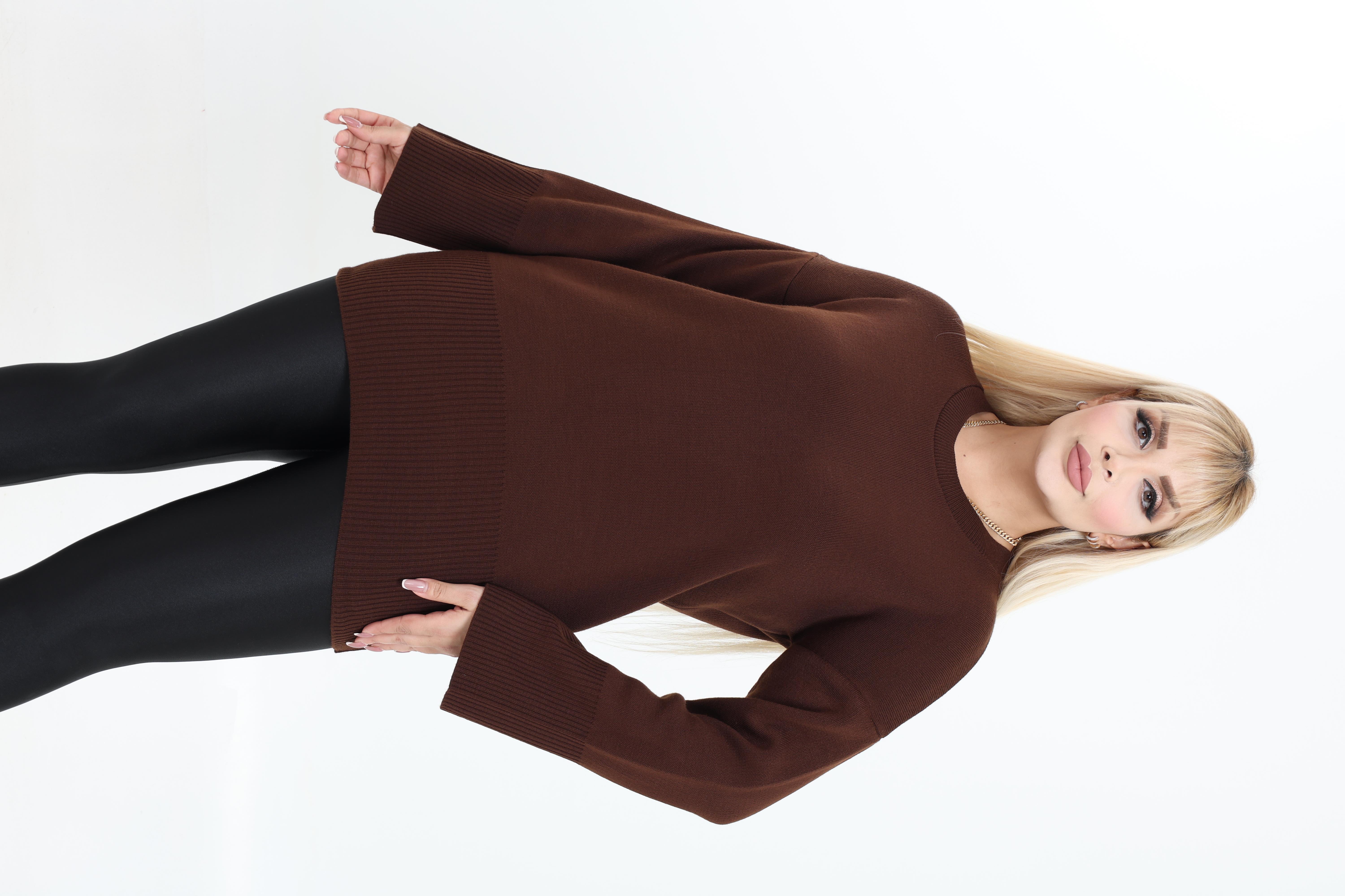 Bisiklet Yaka Rahat Kalıp Triko Örme Kazak