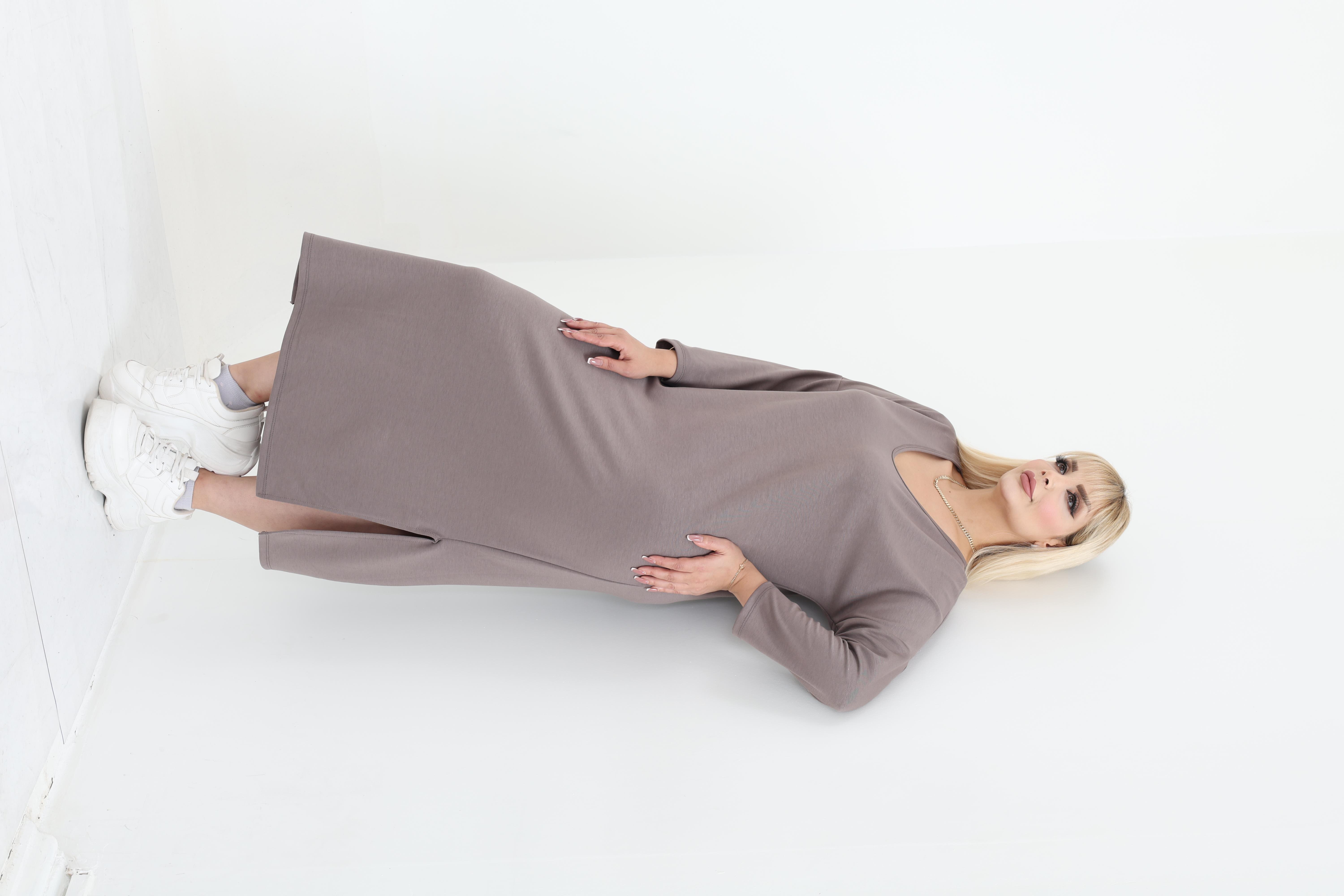 Modal Kumaş Rahat Kalıp V Yaka Basic Elbise