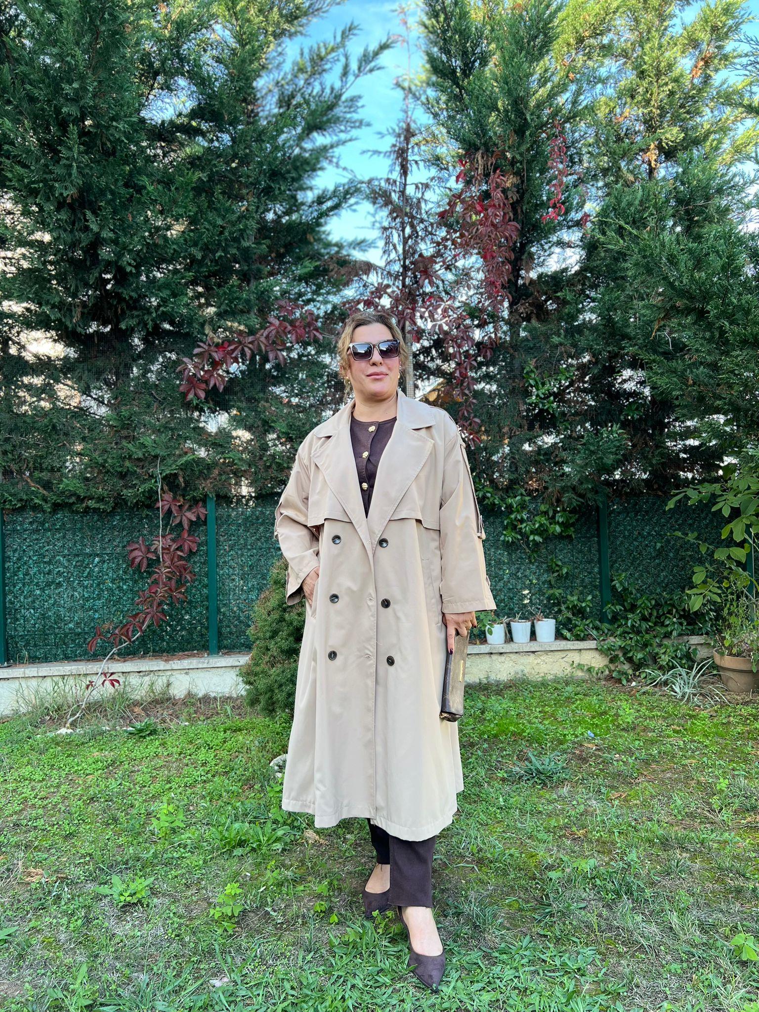 Oversize Rahat Kalıp Büyük Beden Astarlı Trençkot | Mjora Butik