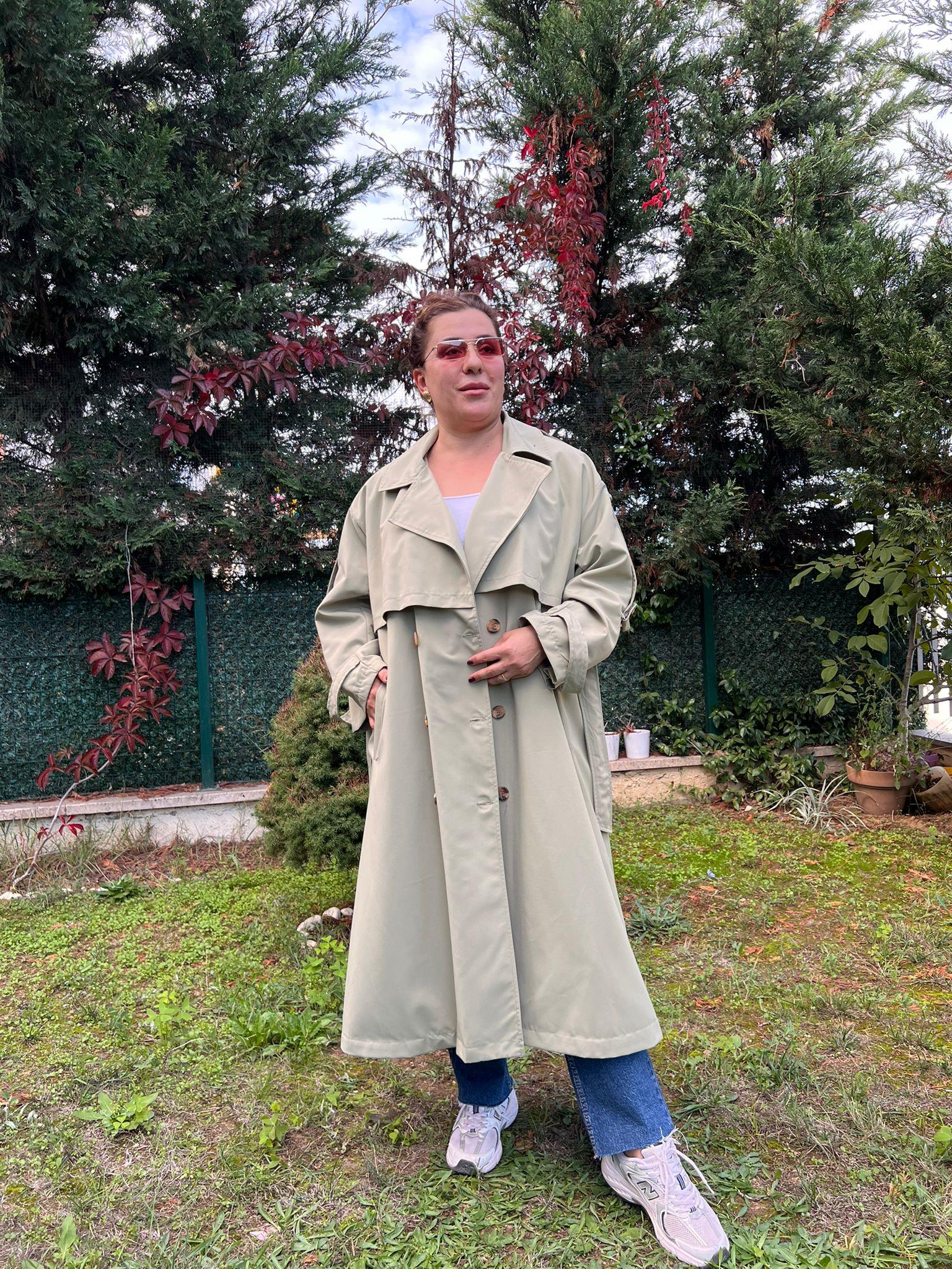 Oversize Rahat Kalıp Büyük Beden Astarlı Trençkot | Mjora Butik