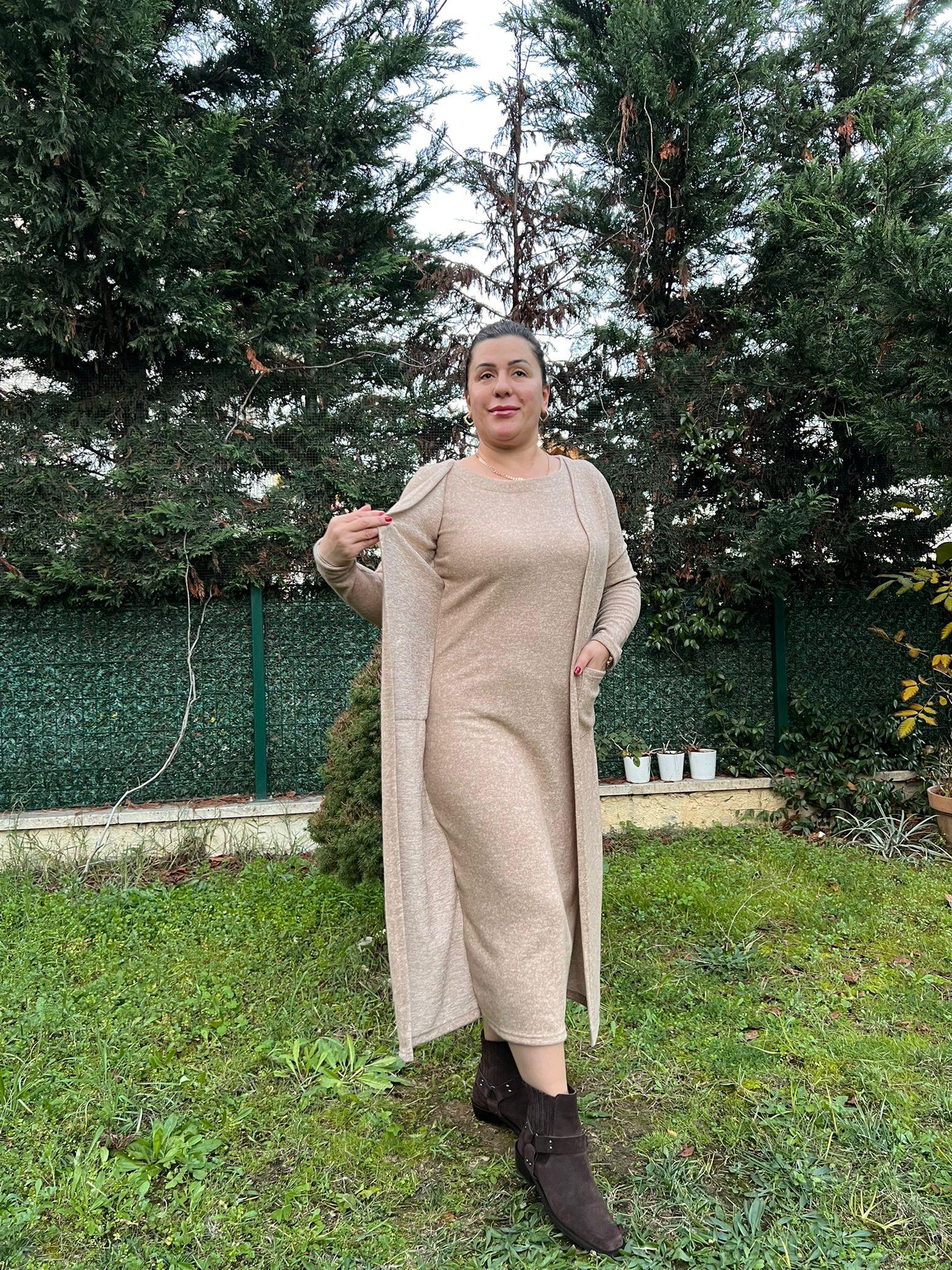 Yumoş Kumaş Tek Parça Hırkalı Elbise | Mjora Butik