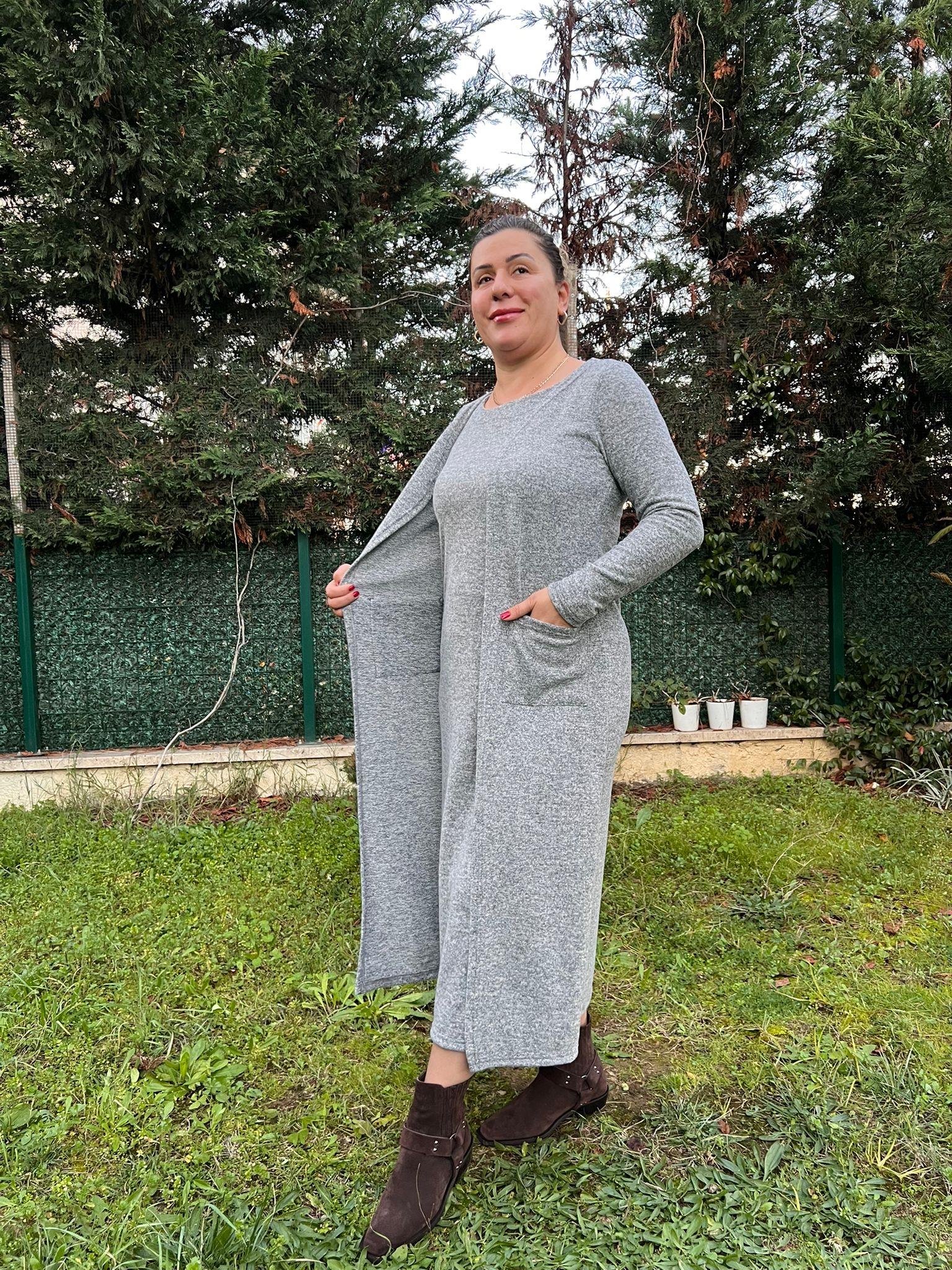 Yumoş Kumaş Tek Parça Hırkalı Elbise | Mjora Butik