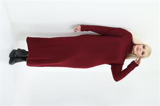 Bordo Yarım Balıkçı Yaka Triko Örme Elbise | Mjora Butik