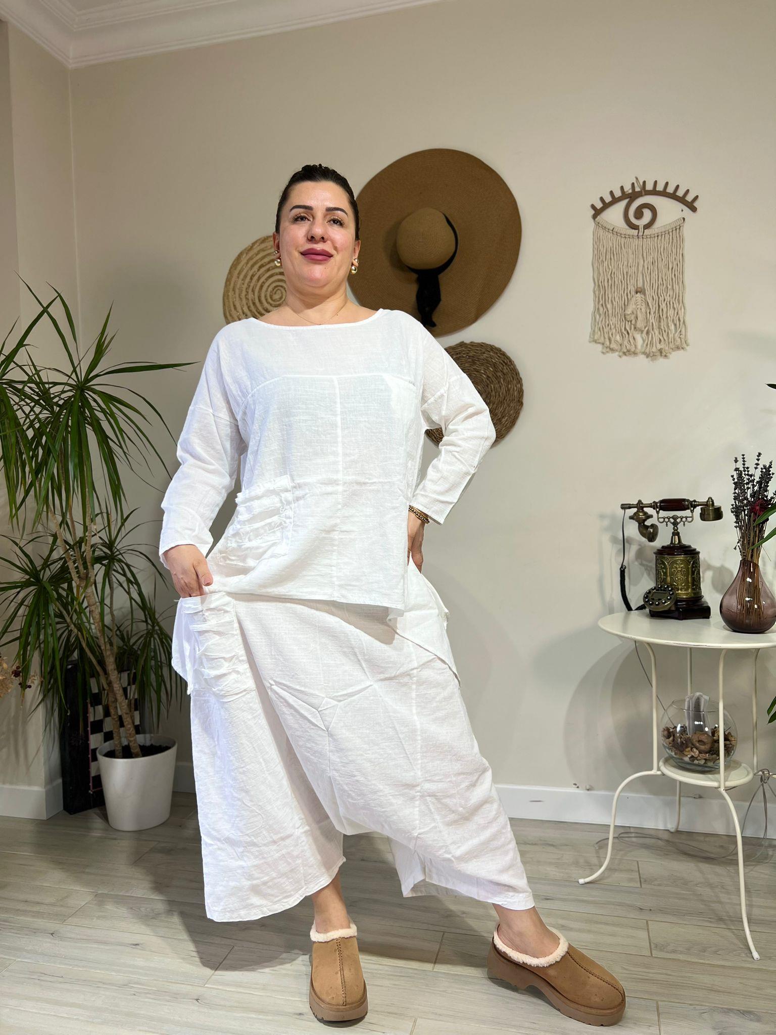 %100 Pamuk Keten Otantik Tarz Şalvar Takım