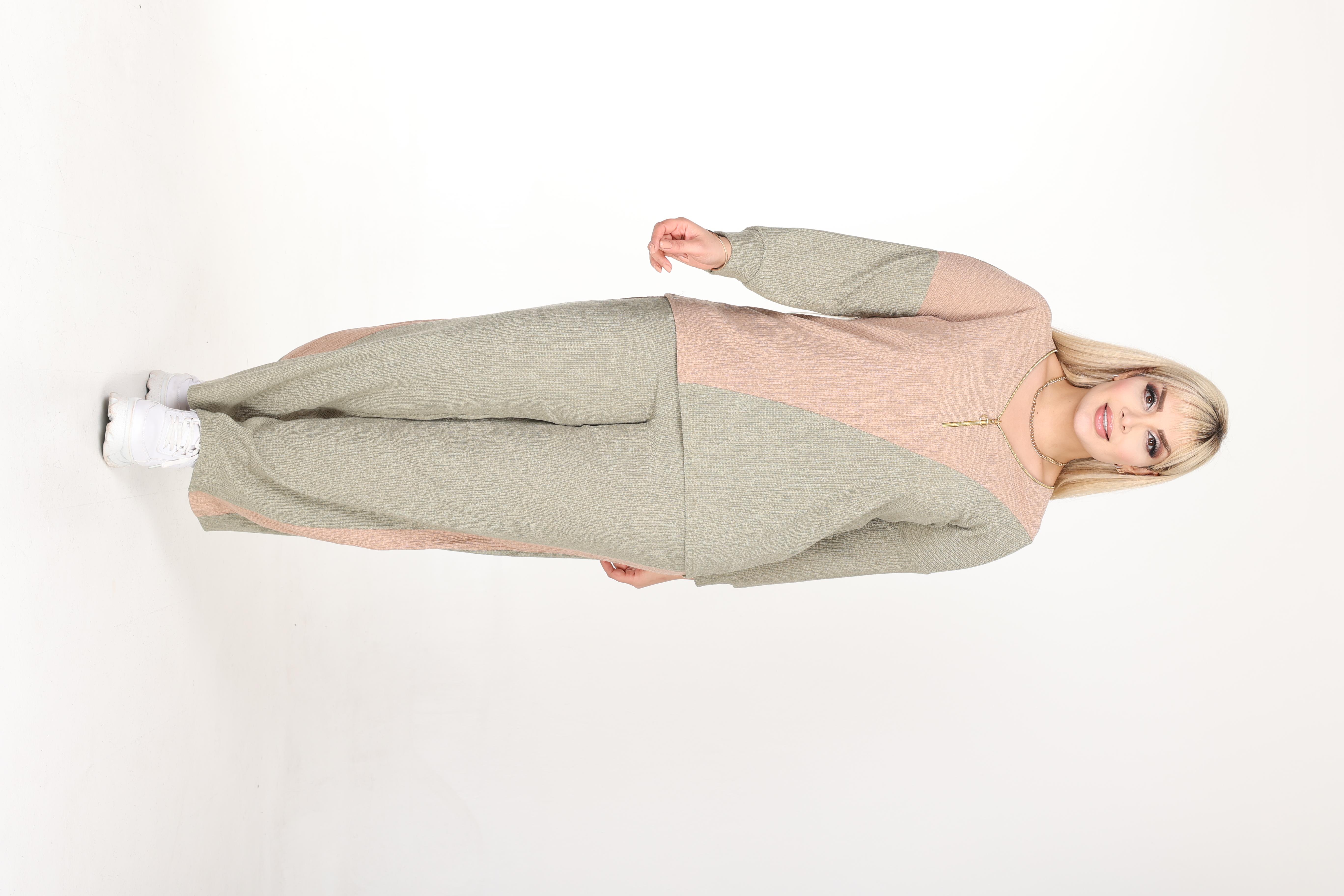 Blok Renkli Yaka Fermuarlı Bürümcük Alt-Üst Takım