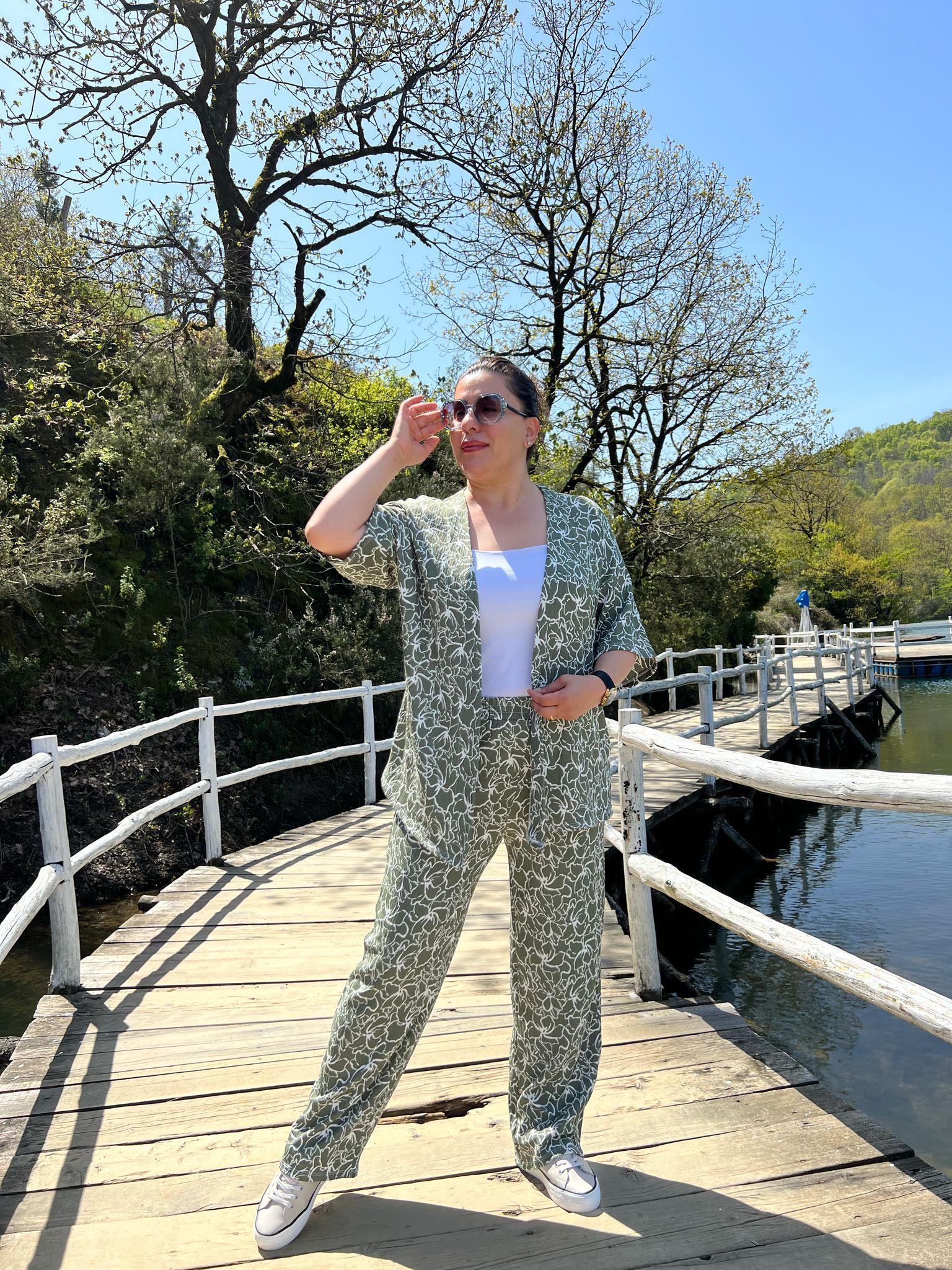 Büyük Beden Kimono & Pantolon Örme Takım