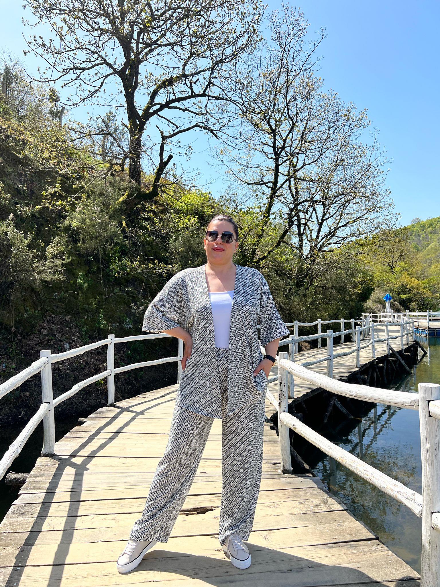 Büyük Beden Kimono & Pantolon Örme Takım