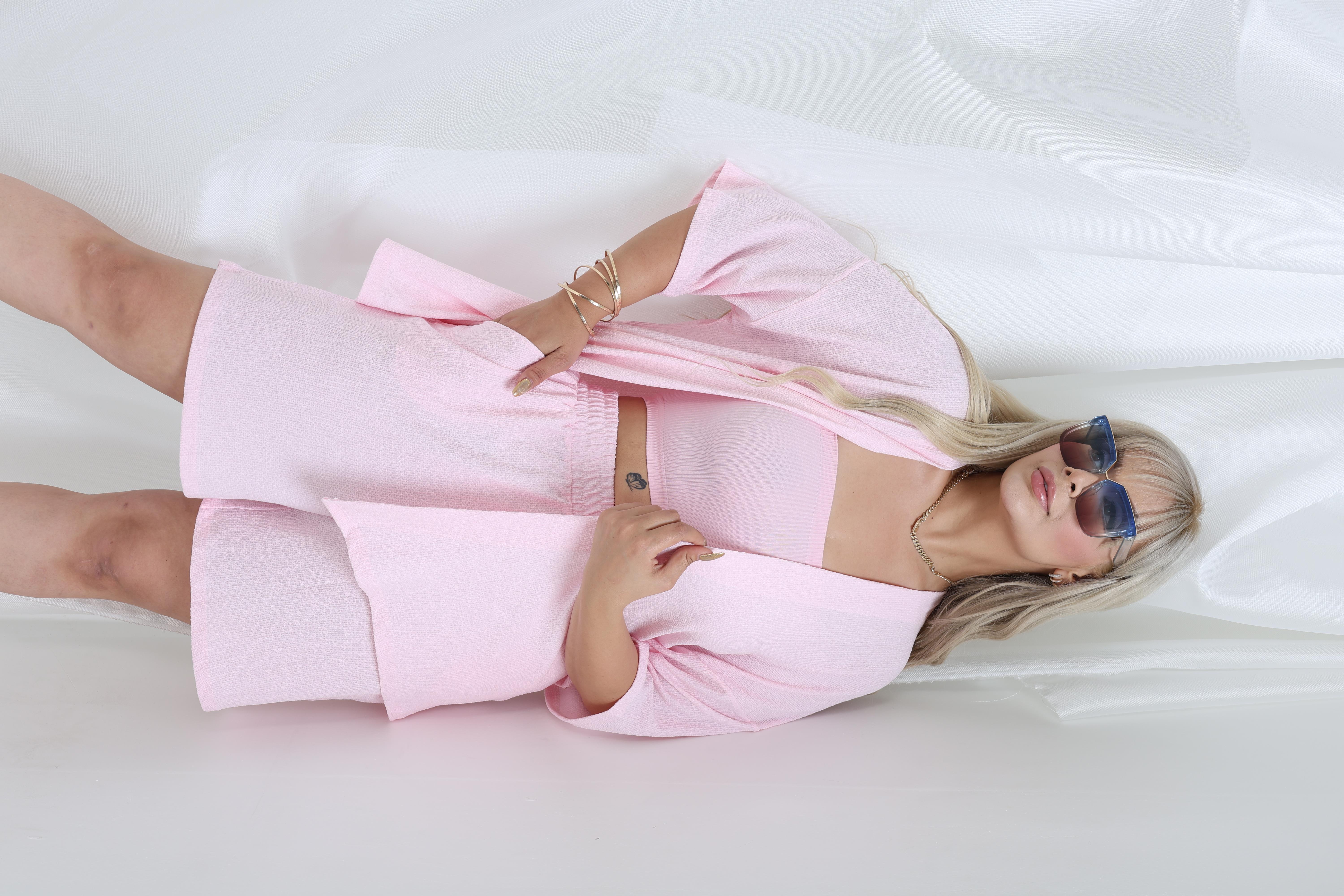 Büyük Beden Kimono & Şort Örme Takım