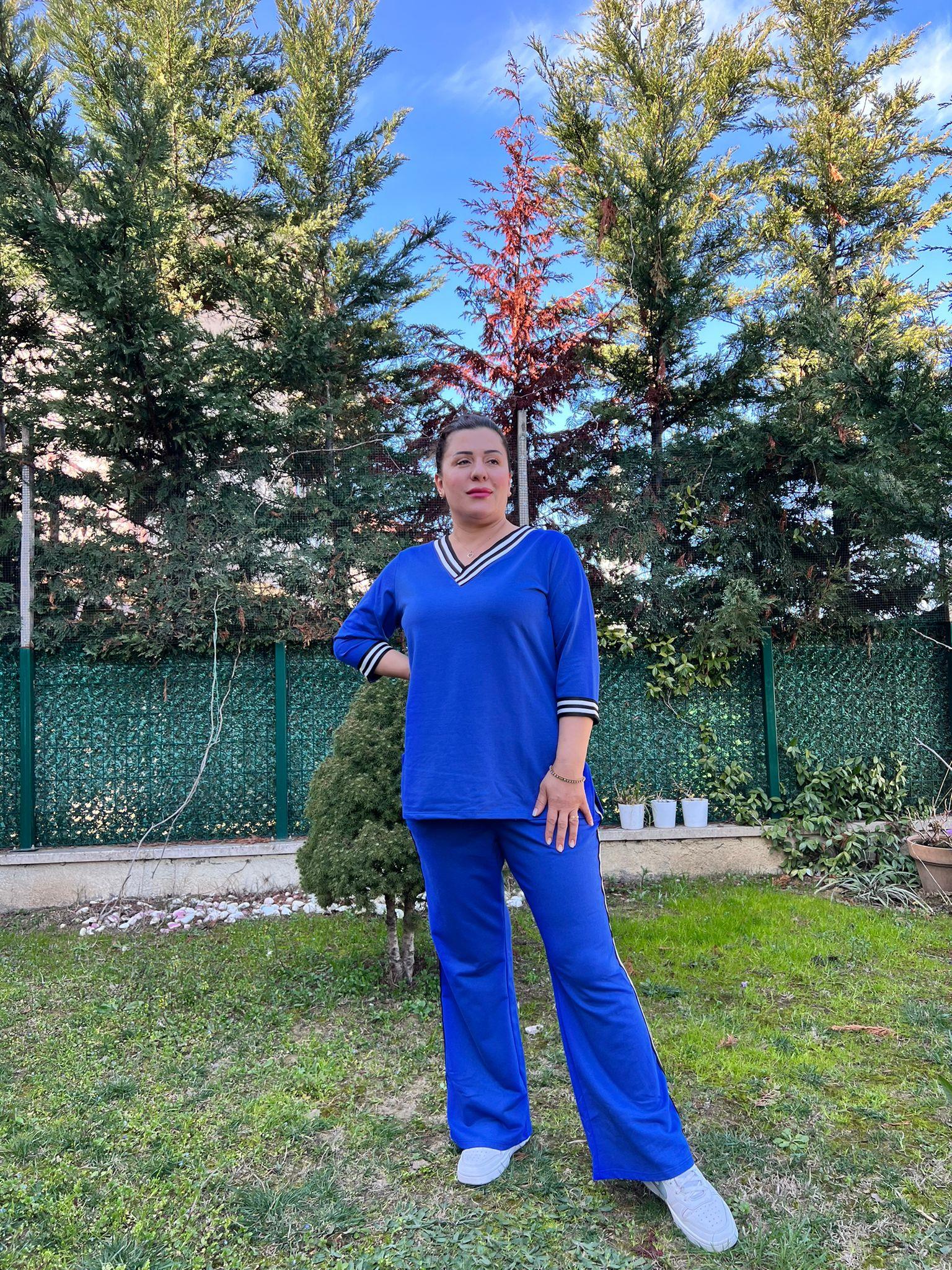 Büyük Beden Şeritli Alt-Üst Örme Takım